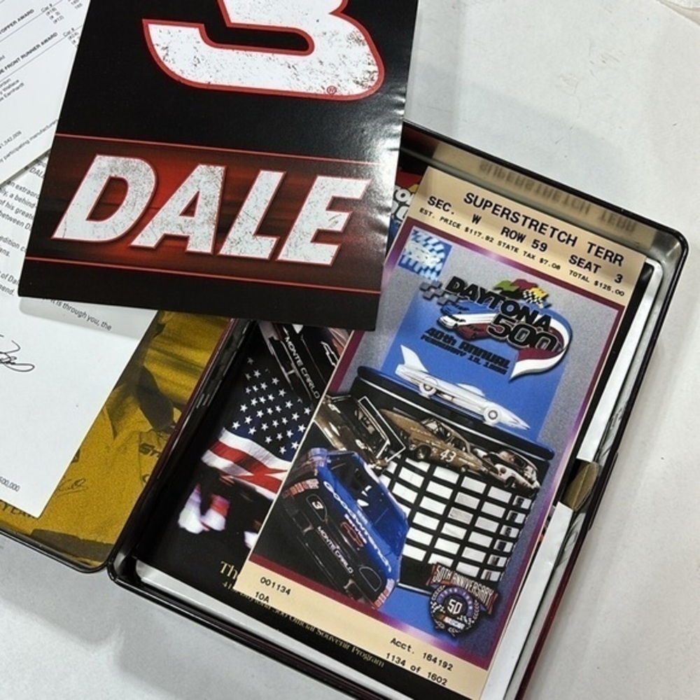 Dale Earnhardt Collectible Tin 6 disc and misc narrated by Paul Newman new